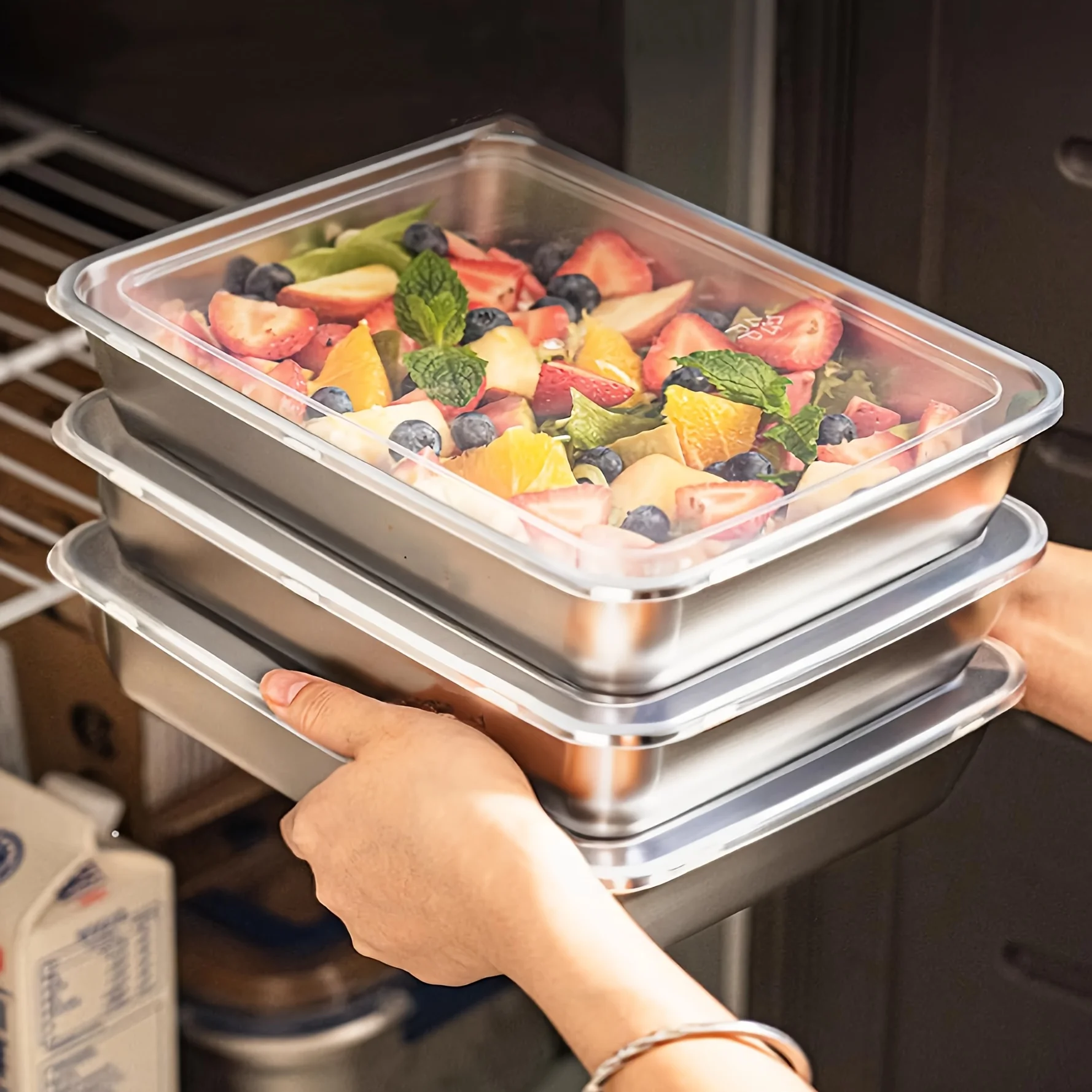 Kitchen Gadgets Plus - 3 adet Paslanmaz Çelik Gıda Saklama